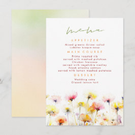 Farbenfrohe Wildblumen Elegantes Hochzeitsmenü Menükarte