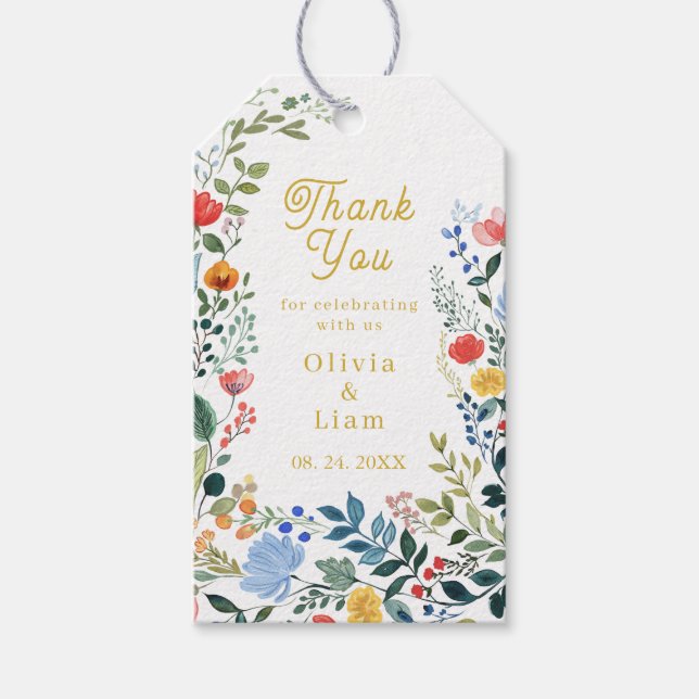 Farbenfrohe Wildblumen Geschenkanhänger (Vorderseite)