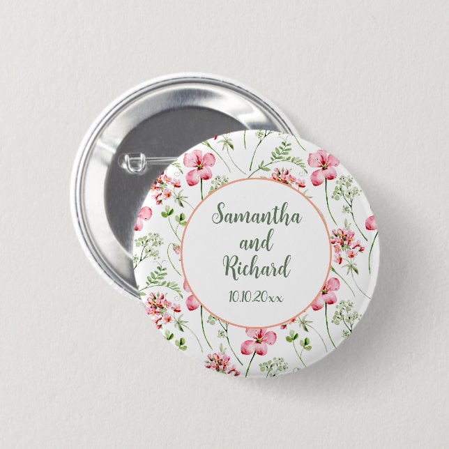 Farbenfrohe Wildblumen Hochzeit Button (Vorne & Hinten)