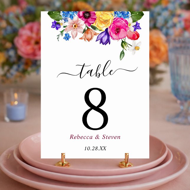 Farbenfrohe Wildblumen Hochzeit Tischnummer (Von Creator hochgeladen)