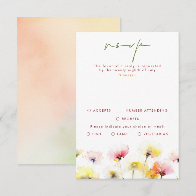 Farbenfrohe Wildblumen Hochzeitskarten RSVP Karte (Vorne/Hinten)