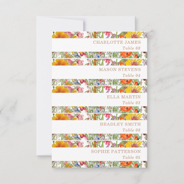 Farbenfrohe Wildblumen Land Hochzeiten Platzkarten (Vorderseite)