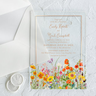 Farbenfrohe Wildblumen-Landgarten-Hochzeit Acryleinladungen