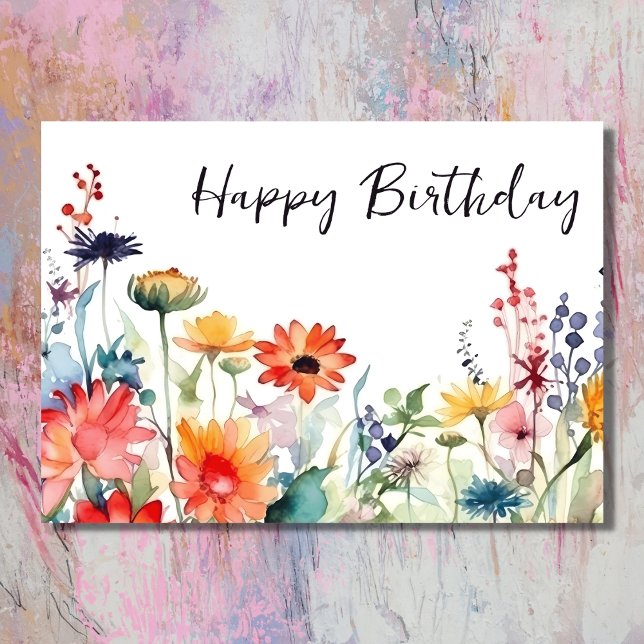 Farbenfrohe Wildblumen Lebhafte Blume Geburtstag Karte (Front - Colorful Wildflowers Vibrant Flowers Birthday Card)