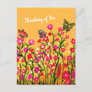 Farbenfrohe Wildblumen mit schönen Schmetterlingen Postkarte