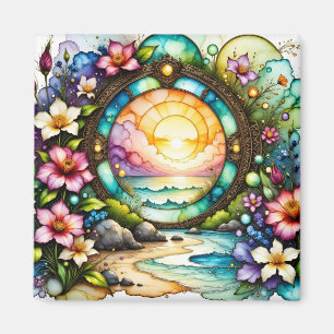 Farbenfrohe Wildblumen Ozeanportal Magnet