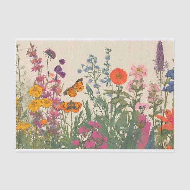 Farbenfrohe Wildblumen und Schmetterlinge Seidenpapier (Vorderseite)