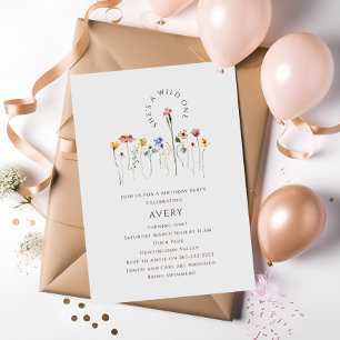 Farbenfrohe Wildblumen Wilde One Geburtstagsparty Einladung