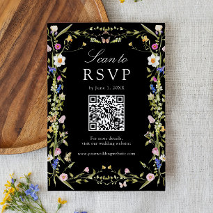 Farbenfrohe Wildblumenwiese QR-Code-Hochzeit RSVP Karte