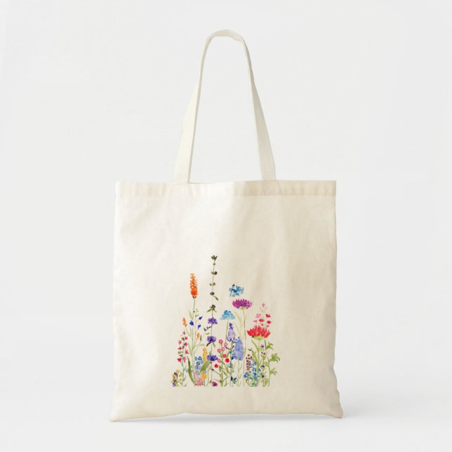 farbenfrohe wilde Blume Aquarellmalerei Tragetasche (Vorne)
