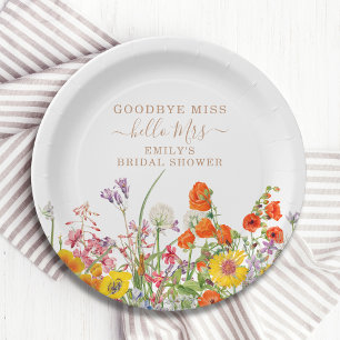 Farbenfrohe Wilde Blume Auf Wiedersehen Miss Braut Pappteller