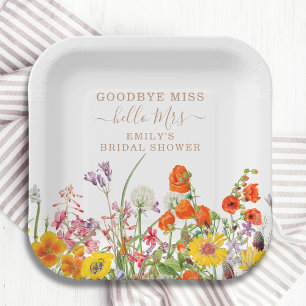 Farbenfrohe Wilde Blume Auf Wiedersehen Miss Braut Pappteller