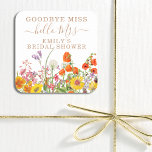Farbenfrohe Wilde Blume Country Floral Auf Wieders Quadratischer Aufkleber<br><div class="desc">Colorful Wild Blume Country Wedding Goodbye Miss Hallo Mrs. Brautparty Geschenk Gabe Sticker Labels zeigt hübsche Country Blume in Orange, Gelb, lila und Rosa auf einem weißen Hintergrund mit Ihren benutzerdefinierten Informationen. Ideal für Ihr besonderes Hens Party, Junggeselinnen-Abschied, Brautparty, Pamper Party, Bachelorette Weekend und Hochzeitsfeiern mit modernen botanischen Blume und...</div>