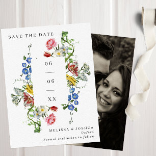 Farbenfrohe, wilde Blume Hochzeit Foto Save The Date