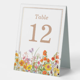 Farbenfrohe wilde Blume Land Hochzeit Tischnummer Tischaufsteller