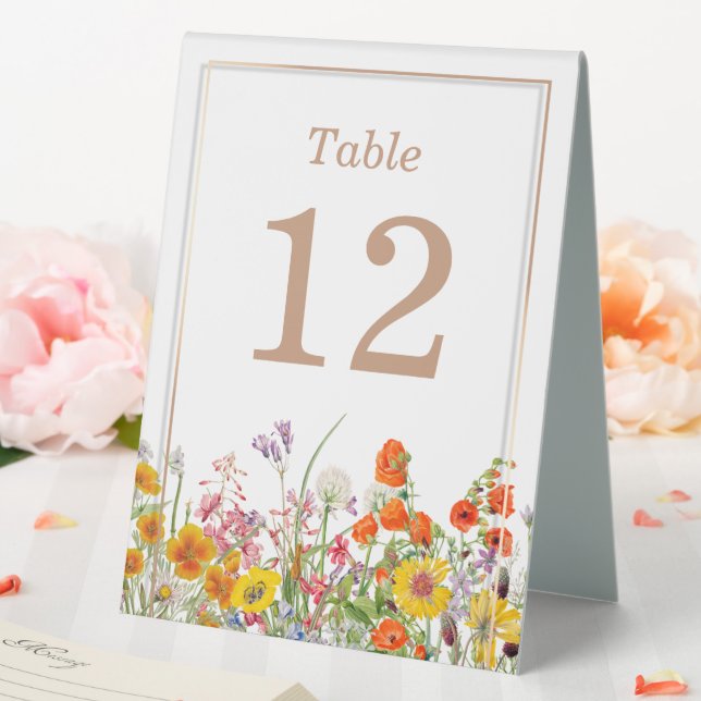 Farbenfrohe wilde Blume Land Hochzeit Tischnummer Tischaufsteller (In Situ (Hochzeit))
