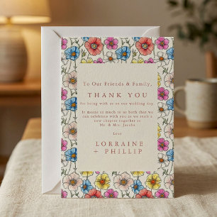Farbenfrohe wilde Blume nahtlose Muster Hochzeit Dankeskarte