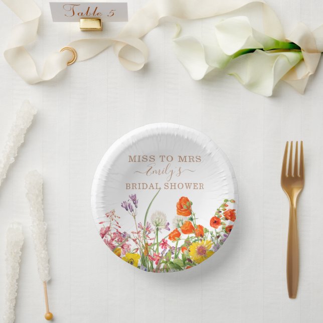 Farbenfrohe wilde Blume verpassen Frau Brautparty Pappteller (Hochzeit)