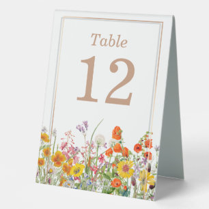 Farbenfrohe wilde Blumen Landhochzeit Tischnummer Tischaufsteller