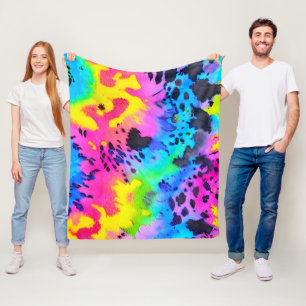 Farbenfrohe wilde Cheetah Tye Dye Muster Fleecedecke