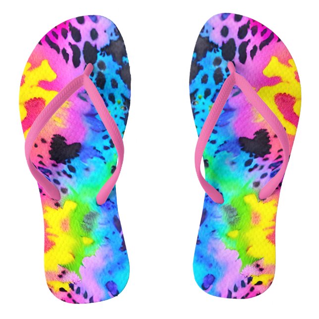 Farbenfrohe wilde Cheetah Tye Dye Muster Flip Flops (Fußbett)