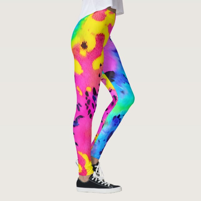 Farbenfrohe wilde Cheetah Tye Dye Muster Leggings (Rechts)