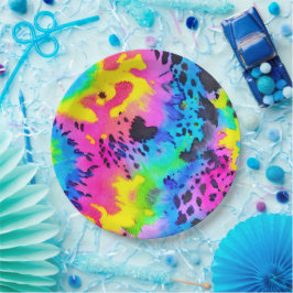 Farbenfrohe wilde Cheetah Tye Dye Muster Pappteller