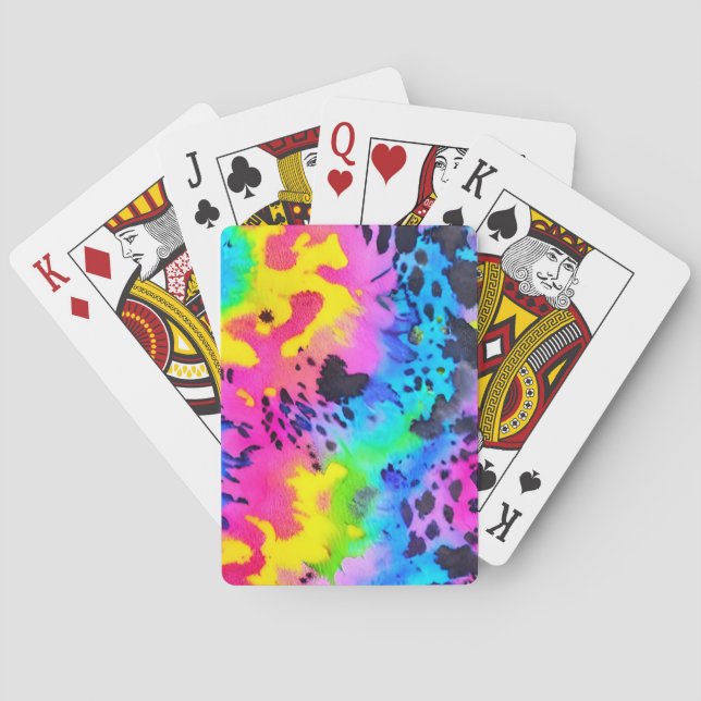 Farbenfrohe wilde Cheetah Tye Dye Muster Spielkarten (Rückseite)