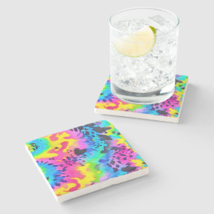 Farbenfrohe wilde Cheetah Tye Dye Muster Steinuntersetzer