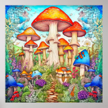 Farbenfrohe wilde Psychedelic Mushroom Forest