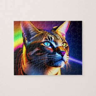 Farbenfrohe Wildkatze mit Regenbogenfarben, Katze