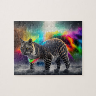 Farbenfrohe Wildkatze mit Regenbogenfarben, Katze