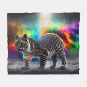 Farbenfrohe Wildkatze mit Regenbogenfarben, Katze Fleecedecke