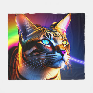Farbenfrohe Wildkatze mit Regenbogenfarben, Katze Fleecedecke