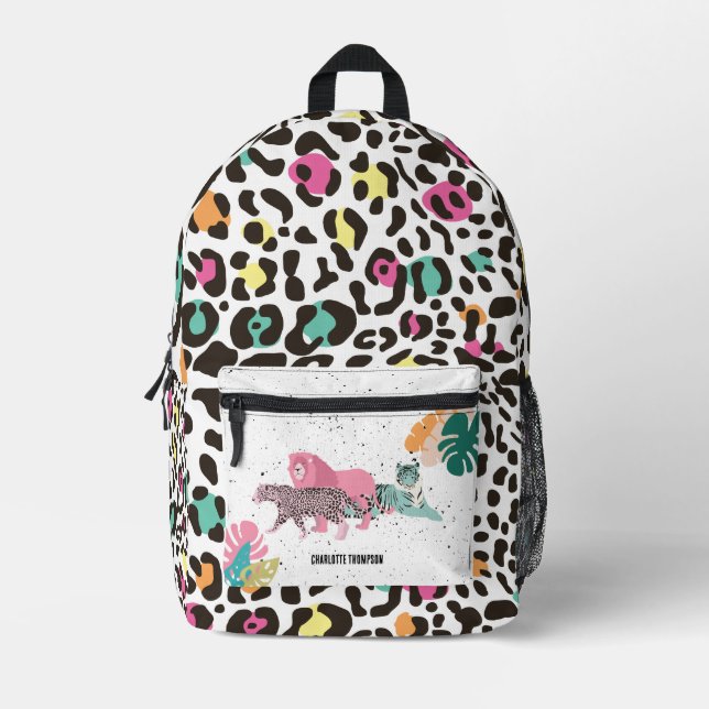 Farbenfrohe Wildtiere & tropische Blätter Bedruckter Rucksack (Vorderseite)