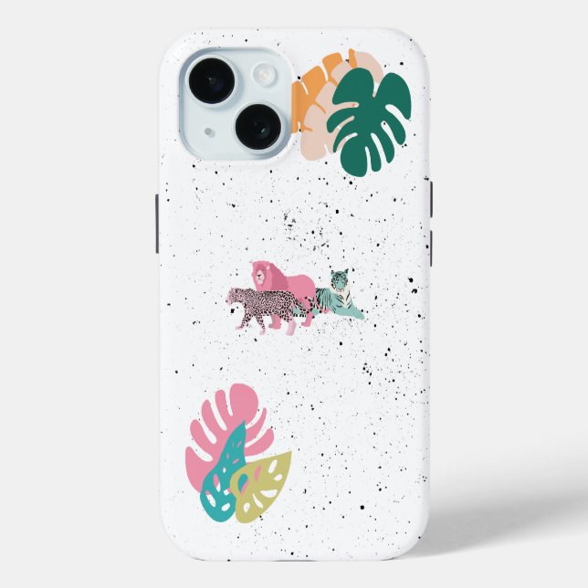 Farbenfrohe Wildtiere & tropische Blätter Case-Mate iPhone Hülle (Rückseite)