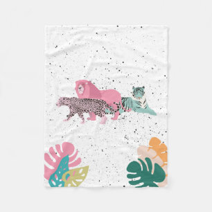 Farbenfrohe Wildtiere & tropische Blätter Fleecedecke