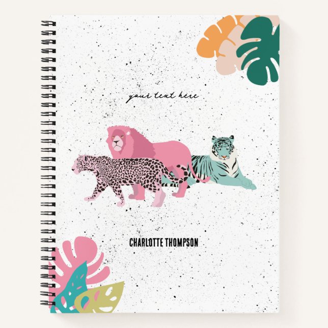 Farbenfrohe Wildtiere & tropische Blätter Notizbuch (Vorderseite)