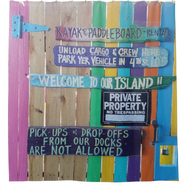 Farbenfrohe Willkommensinsel Zeichen Karibik Duschvorhang (Vorderseite)