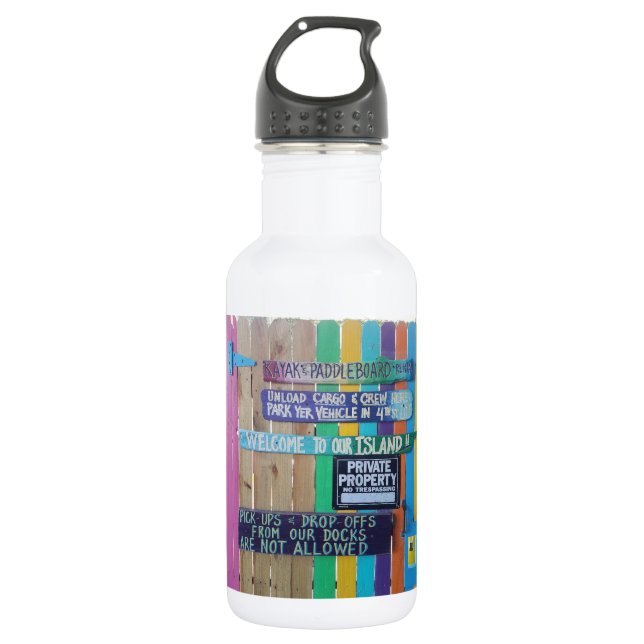 Farbenfrohe Willkommensinsel Zeichen Karibik Edelstahlflasche (Vorderseite)