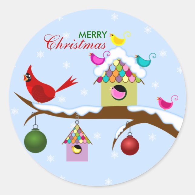 Farbenfrohe Winter Birds Stickers (Vorderseite)
