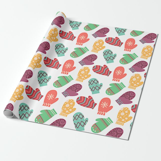 Farbenfrohe Winter Mittens Geschenkpapier (Ungerollt)