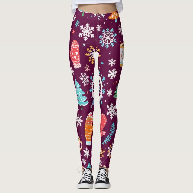 Farbenfrohe Wintermuster Leggings (Vorderseite)