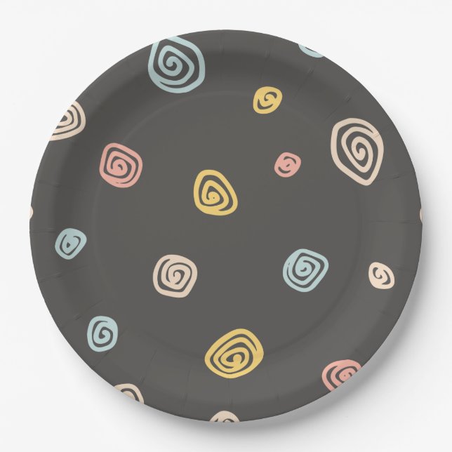 Farbenfrohe Wirbel Schwarzes Party Pappteller (Vorderseite)