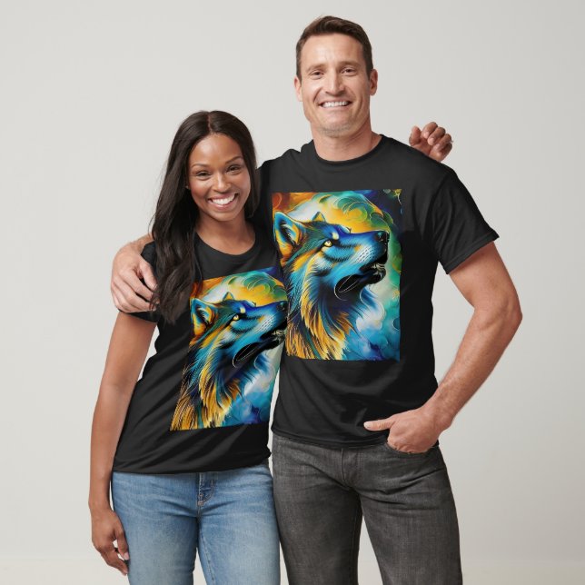 Farbenfrohe Wolf Howl T-Shirt (Unisex)