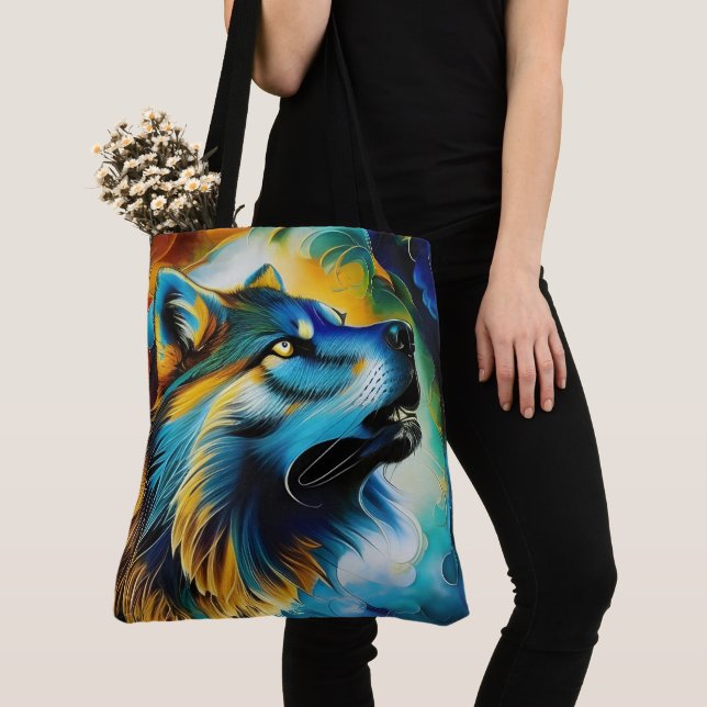 Farbenfrohe Wolf Howl Tasche (Von Nahem)