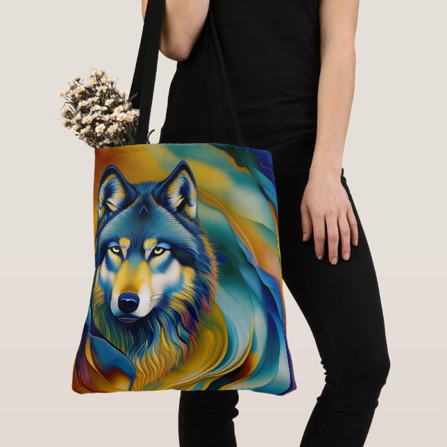 Farbenfrohe Wolf Mountain Waves Tasche (Von Nahem)