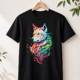 Farbenfrohe Wolf Portrait Splash Art T-Shirt