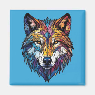 Farbenfrohe Wolf-Silhouette aus Mosaikglas Magnet
