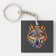 Farbenfrohe Wolf-Silhouette aus Mosaikglas
